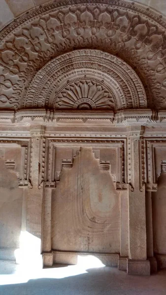 Hermoso Arte Circular Pared Piedra Dentro Monumento India — Foto de Stock
