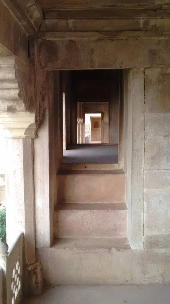 Antigua Vista Interna Del Viejo Fuerte Con Pared Piedra Escalera — Foto de Stock