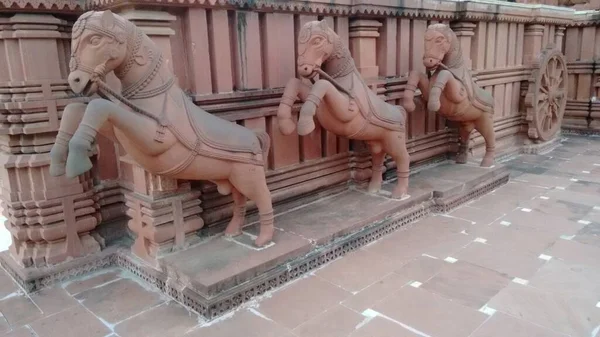 Bela Arte Cavalos Parede Pedra Templo Sol Gwalior Índia — Fotografia de Stock