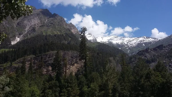 Krásná Krajina Pohled Hory Údolím Lesem Bílými Mraky Obloze Manali — Stock fotografie