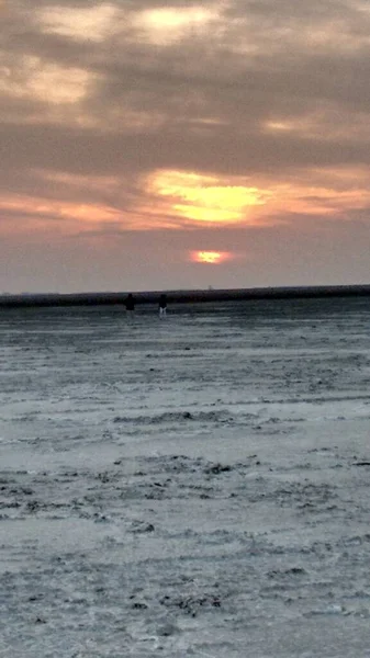 Scenic Uitzicht Het Moment Van Zonsondergang Bij Ran Van Kutch — Stockfoto