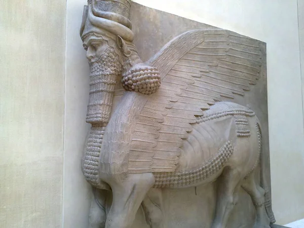 Egypt Stone Art Statue Man Animal Louvre Museum Paris France — Stock Photo, Image