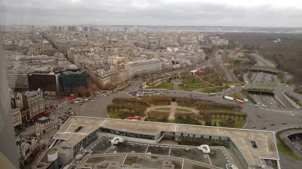 Beautiful view from the top of city of Paris in France in Europe with streets, building and traffic
