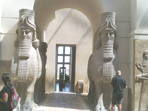 Beautiful statues of mix of human and animal of Egypt art in Louvre museum in Paris