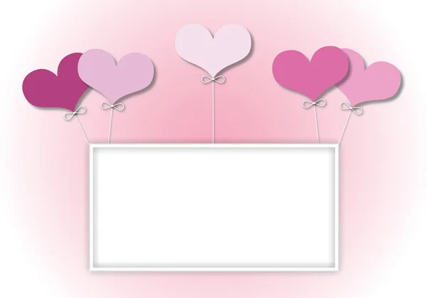 Tarjeta Blanca Con Corazones Rosados Sobre Fondo Rosa Pastel Concepto —  Fotos de Stock