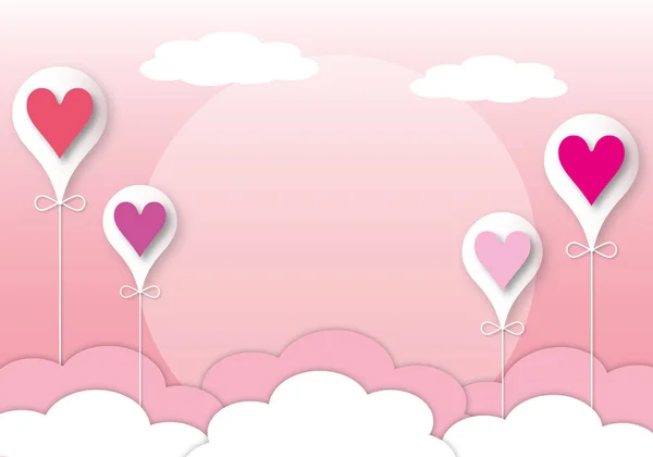 Corações Coloridos Com Nuvens Balão Sobre Fundo Rosa Casamento Dia — Fotografia de Stock