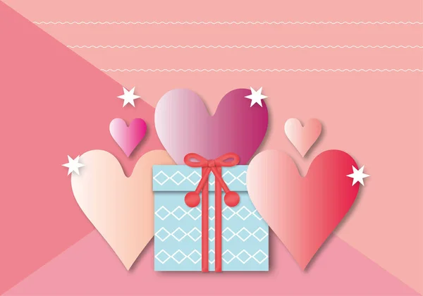 Colourful hearts with stars and gift box on pastel pink background, Wedding, Valentines day, Women day, Mothers, Fathers, poster, card, love concept, paper cut design style.