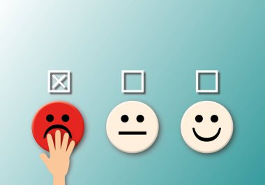 İş reytingleri, müşteri memnuniyeti anket konsepti, boşluklarda daire üzerindeki yüze göre Mark. kağıt kesim biçimi.