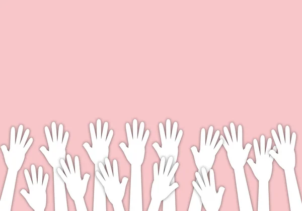 White Hands Colors Background Conceito Levantar Mãos Para Expressar Opiniões — Fotografia de Stock