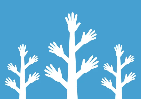 White Hands Tree Colors Background Concept Raising Hands Express Opinions — Fotografia de Stock