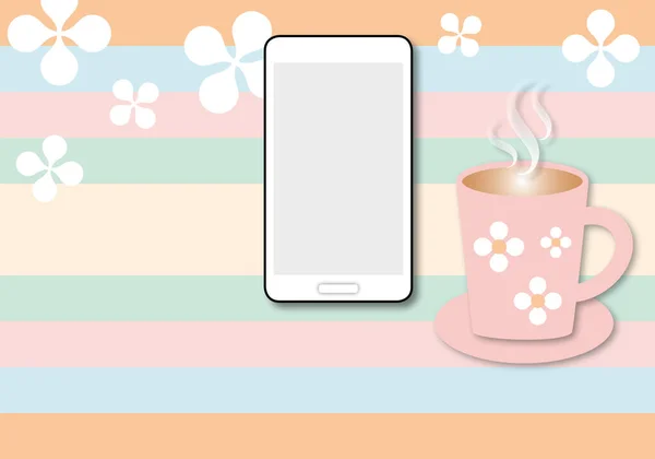 Mobile Phone Cup Coffee Pastel Colourful Background Communication Social Network — 图库照片