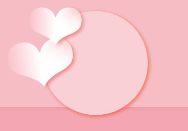 Pembe arkaplanda daire şeklinde pembe kalpler, pastel arka planlar, selamlama tasarımı, sevgililer günü kartı veya düğün için illüstrasyon, kağıt kesiği tasarım tarzı.