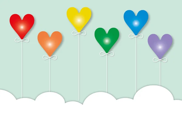 Rainbow Hearts Clouds Pastel Green Background Concept Lgbt Pride Lgbtq — Stock Photo, Image