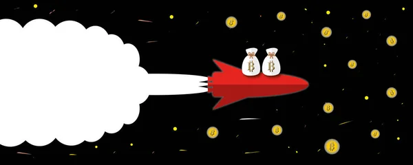 Red Rocket Bitcoin Black Background Financial Spacecraft Concept Glowing Mining — Φωτογραφία Αρχείου