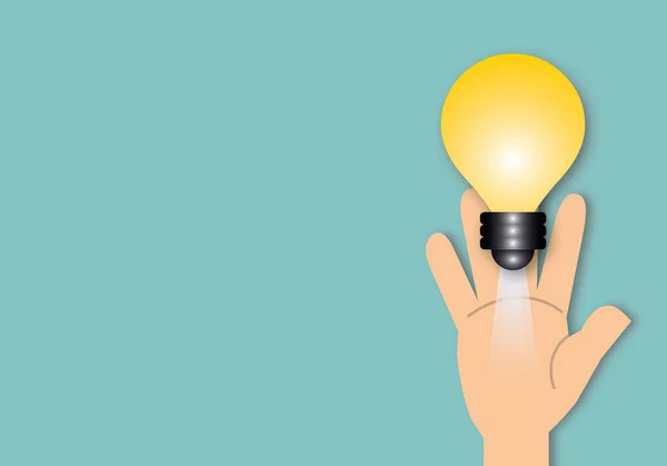 Hand Hålla Glödlampa Pastell Grön Bakgrund Idéer Inspiration Begrepp Företag — Stockfoto