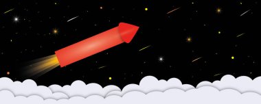 İş ve finansal büyüme, başarı ve finansal gelişim, iş büyüme konsepti, kağıt kesim tarzı metaforu olarak karanlık bir arka planda bulutlu kırmızı kraker gibi yükseliyor..