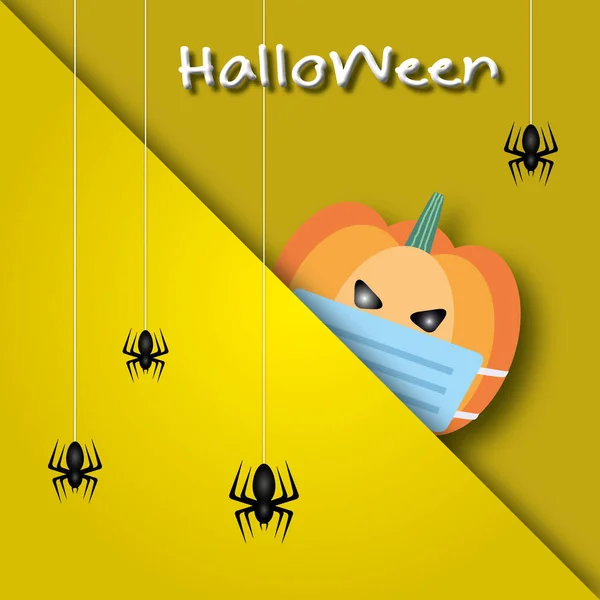 Šťastný Halloween Dýní Pavoukem Žlutém Pozadí Halloween Ilustrace Pro Web — Stock fotografie