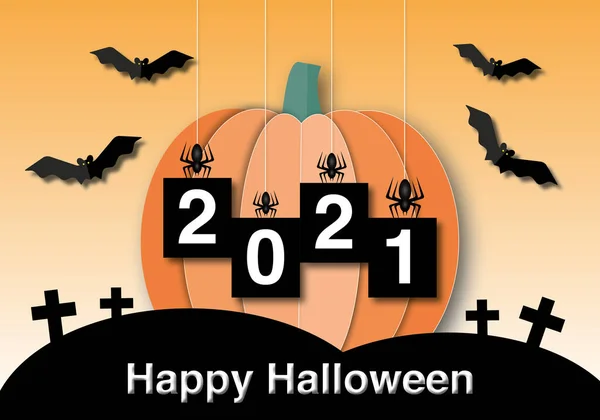 Baner Happy Halloween 2021 Potworem Pomarańczowym Tle Nadaje Się Web — Zdjęcie stockowe