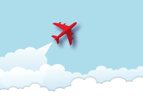 Κόκκινο Αεροπλάνο Άσπρα Σύννεφα Υψώνονται Στον Ουρανό Μεταφορά Για Την — Φωτογραφία Αρχείου