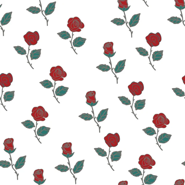 无缝模式与红玫瑰。矢量插画. — 图库矢量图片