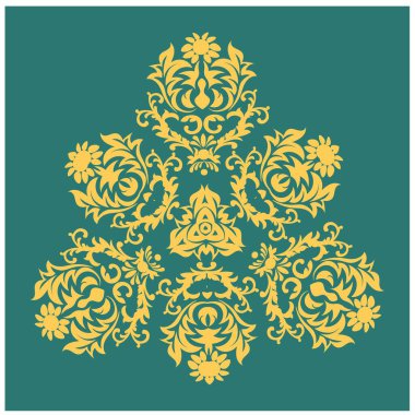 Beyaz zemin üzerinde klasik tarzda siyah damaske ögesi. Kraliyet şablonu. Siluet vektörü. Vektör deseni. Parmak izi tasarımı için Royal damask ögesi. Vektör illüstrasyonu