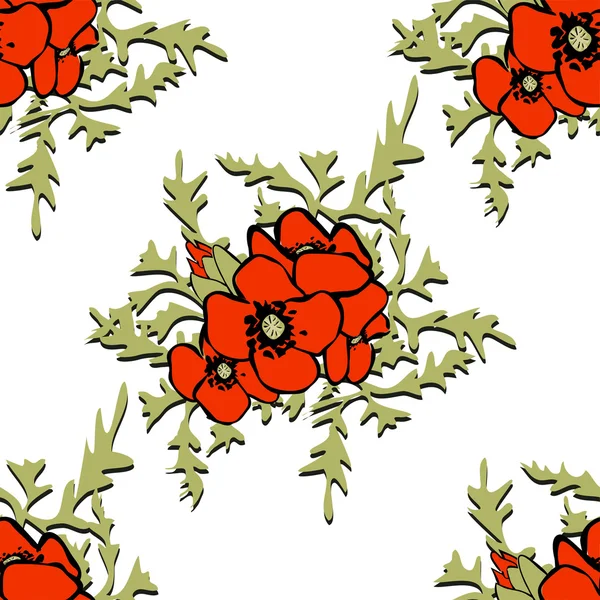 Patrón sin costuras de fondo floral amapola — Vector de stock