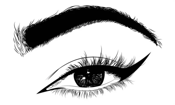 Perfekt Handritade Kvinnliga Sexiga Lyxiga Ögon Med Perfekt Formade Ögonbryn — Stock vektor