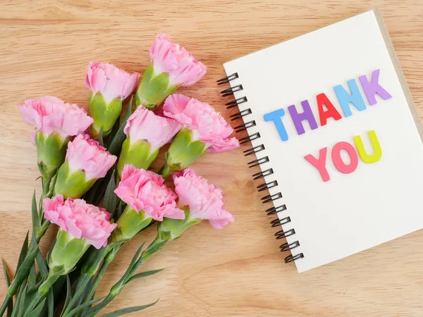 Word spell Thank you and Carnation flower 3 — Stock Photo, Image