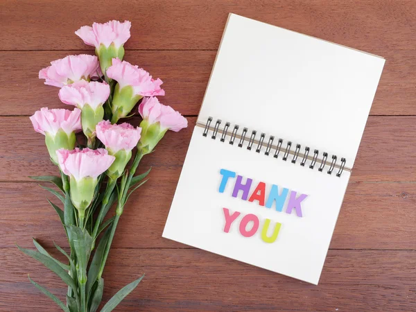 Word spell Thank you and Carnation flower 8 — Stock Photo, Image