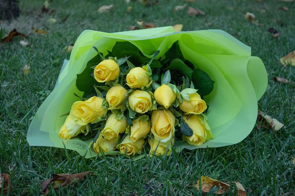 Buquê Rosas Amarelas Jogadas Gras — Fotografia de Stock