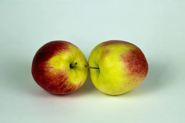 Zwei Reife Äpfel Mit Roten Seiten Auf Hellem Hintergrund — Stockfoto
