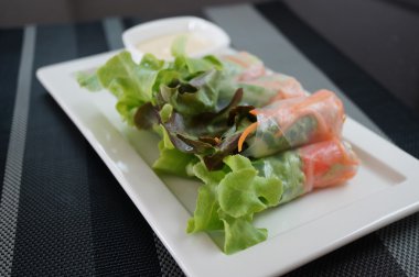 Salata beyaz tabak üzerinde rulo