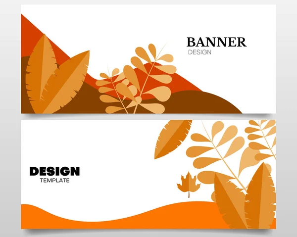 Banner Outono Conjunto Com Folhas Forma Abstrata Desenhada Mão — Vetor de Stock