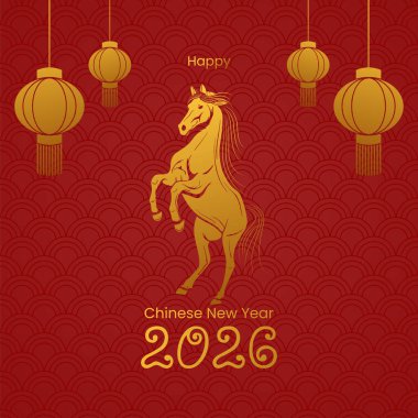 2026 'da atların Çin' deki yeni yılını kutluyor. Tasarımlar, sosyal medya paylaşımları, tebrik kartları ve festival reklamları için mükemmel..