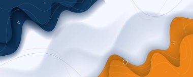 Soyut kağıt kesim tarzı arka plan mavi, sarı, turuncu ve beyaz dalgalı çizgiler. sunumlar, web sitesi tasarımları, posterler ve dijital sanat projeleri için harika.