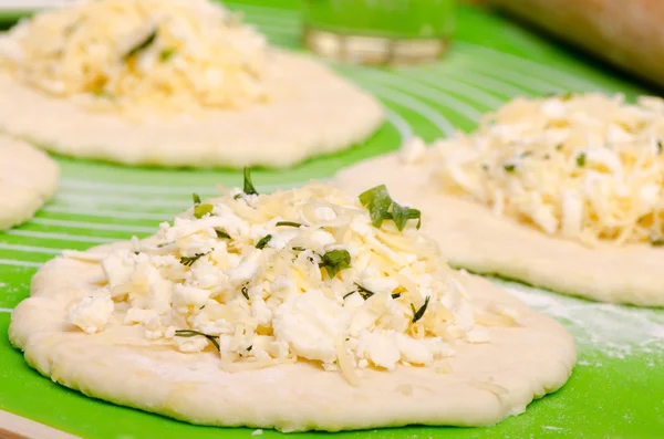 Flat cake with cheese stuffing — Stock Photo, Image