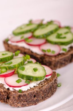 Salatalık ve turp ile çavdar ekmeği sandviç