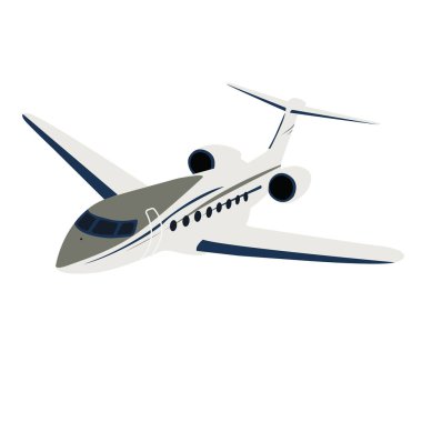 Gerçekçi tarzda mavi çizgili büyük beyaz bir uçak.