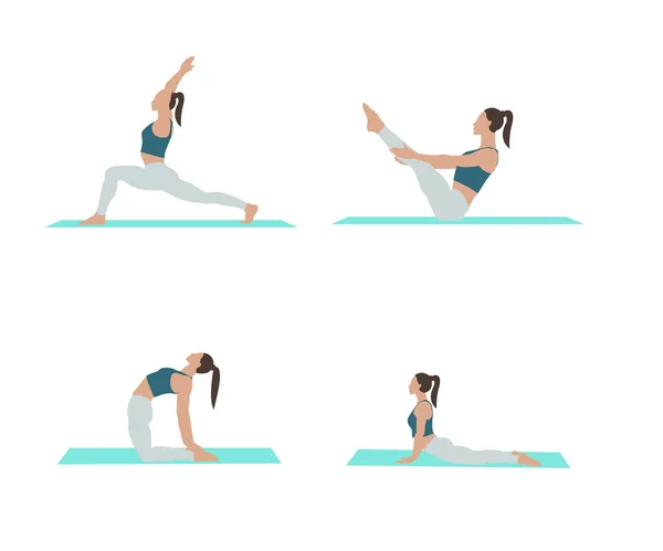 Vektor Ilustrasi Datar Gadis Melakukan Yoga Yoga Asana Latihan - Stok Vektor