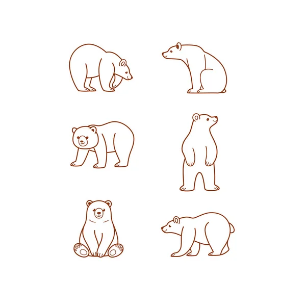 Zeichentrickfilm Animal Icon Set Unterschiedliche Bärenpositionen Vektor Illustration Für Drucke — Stockvektor