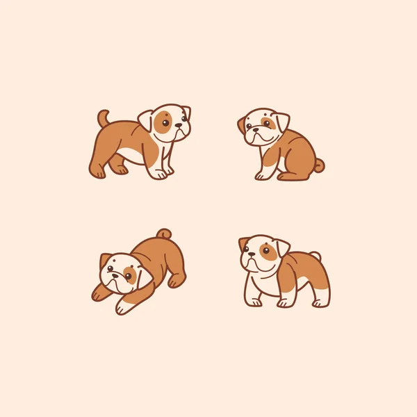 Cartoon Dog Icon Set Different Poses Bulldog Vector Illustration Prints — Stock Vector