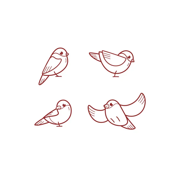 Иконка Линии Эскиза Мультяшного Бульфинча Кавайский Набор Птиц Детская Печать — стоковый вектор