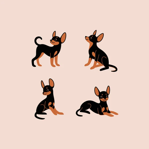 Brinquedo Dos Desenhos Animados Ícone Linha Esboço Terrier Conjunto Ícones — Vetor de Stock