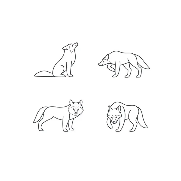 Juego Iconos Animales Dibujos Animados Distintas Poses Lobo Ilustración Vectorial — Vector de stock