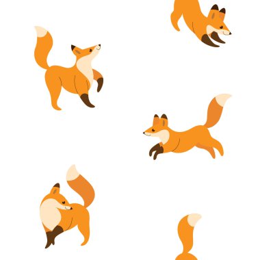 Tilki ile basit, kusursuz, modaya uygun hayvan deseni. Çizgi film vektör illüstrasyonu.