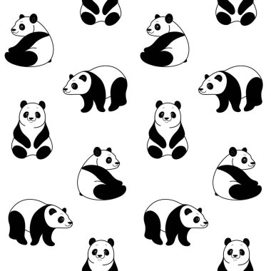 Çizgi film karakteri. Pandanın modaya uygun, kusursuz deseni. Düz vektör illüstrasyonu.