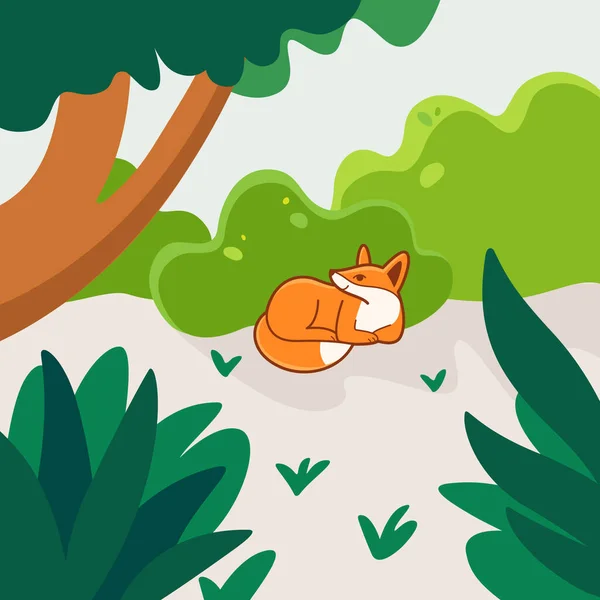 Fox Siedzi Lesie Uroczy Charakter Dla Dzieci Ilustracja Wektora Stylu — Wektor stockowy