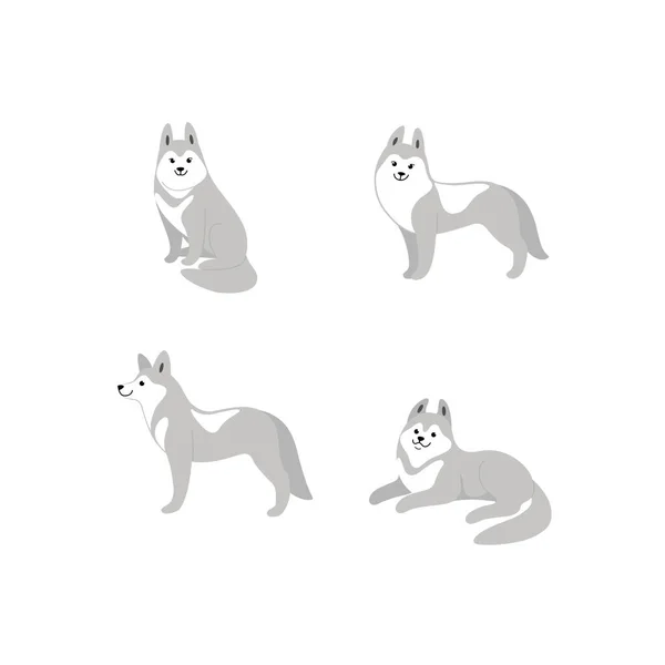 Cartoon Husky Cani Schizzo Linea Icona Icone Del Cane Sveglio — Vettoriale Stock