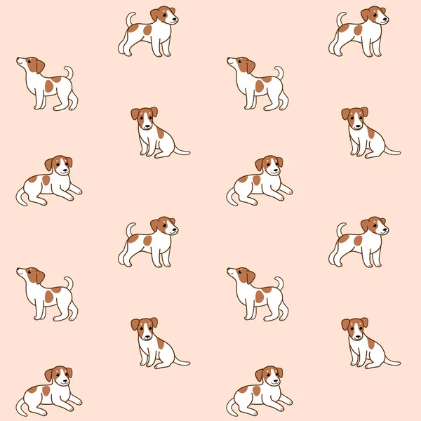 Cartoon Feliz Jack Russell Terrier Padrão Moda Simples Com Cães — Vetor de Stock