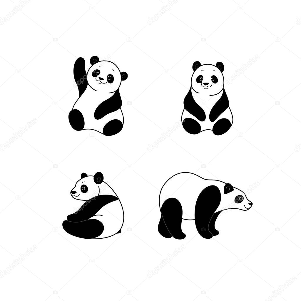 Cartoon panda bear sketch line icon. ute animals set of icons. Childish print for nursery, kids apparel, poster, postcard, pattern.
